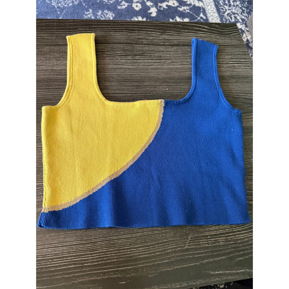 NWT Solid & Striped Kimberly Knit Crop Navy and Yellow Color Block Crop Sz. L - Picture 6 of 6